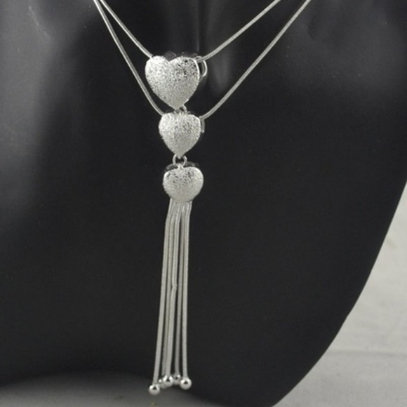 925 Silver Triple Heart-design Necklace Pendant - Picture 1 of 5